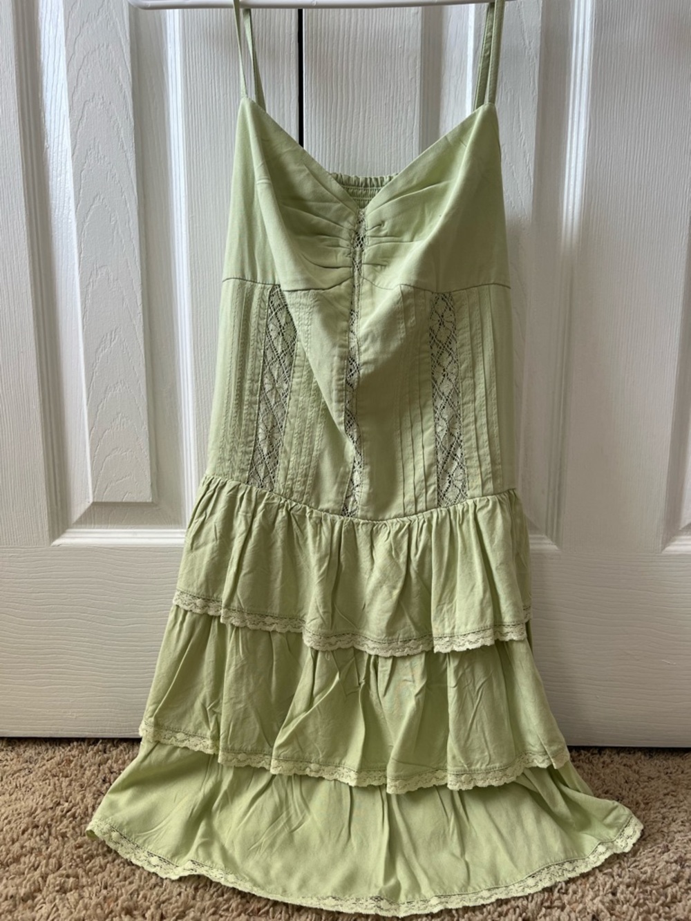 American Eagle Light Green Spaghetti Strap Tiered Maxi Dress